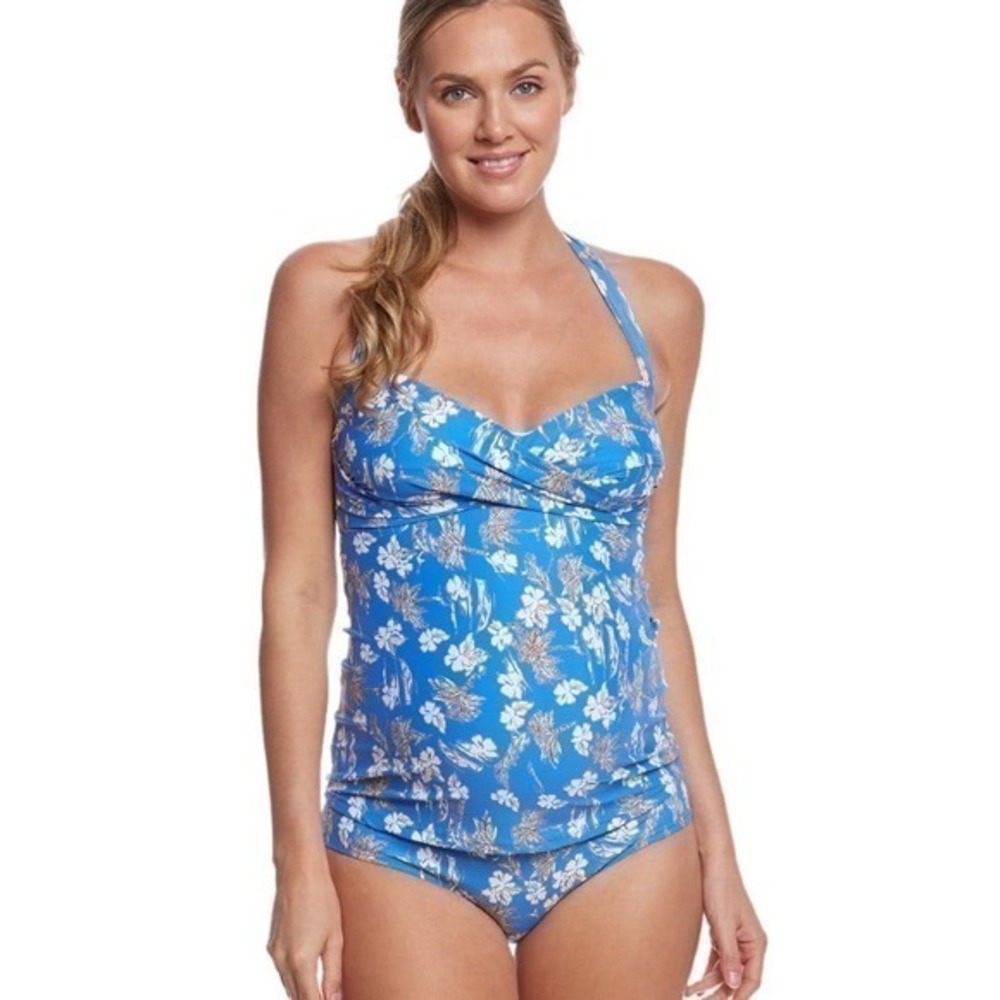 Pez D’or Maternity Akiko‎ Blue Floral Print Tankini Swimsuit Set Size L NWOT